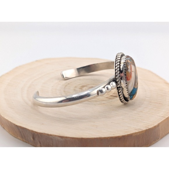 Navajo Handmade Cuff Bracelet Mohave Slab Turquoise Signed w Silver Band 6.5‎ ** - Picture 3 of 10